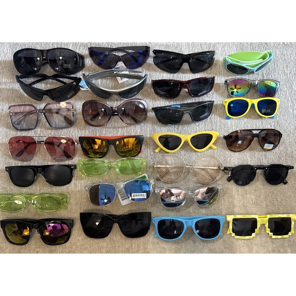 Wholesale Lot 27 Pairs New Sunglasses- Men's, Women's KidsAll 27 pairs included